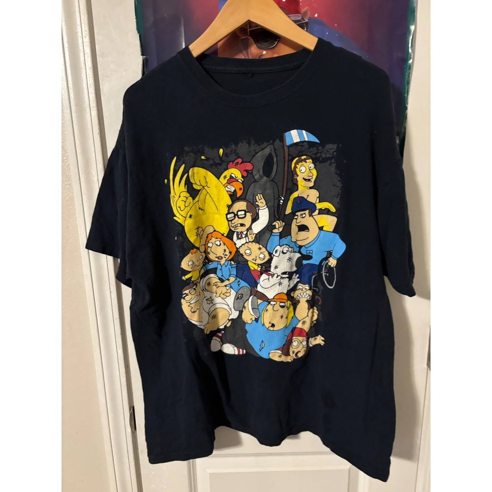Family Guy vintage Tee Mens Black Short Sleeve Character Battle Print T-Shirt